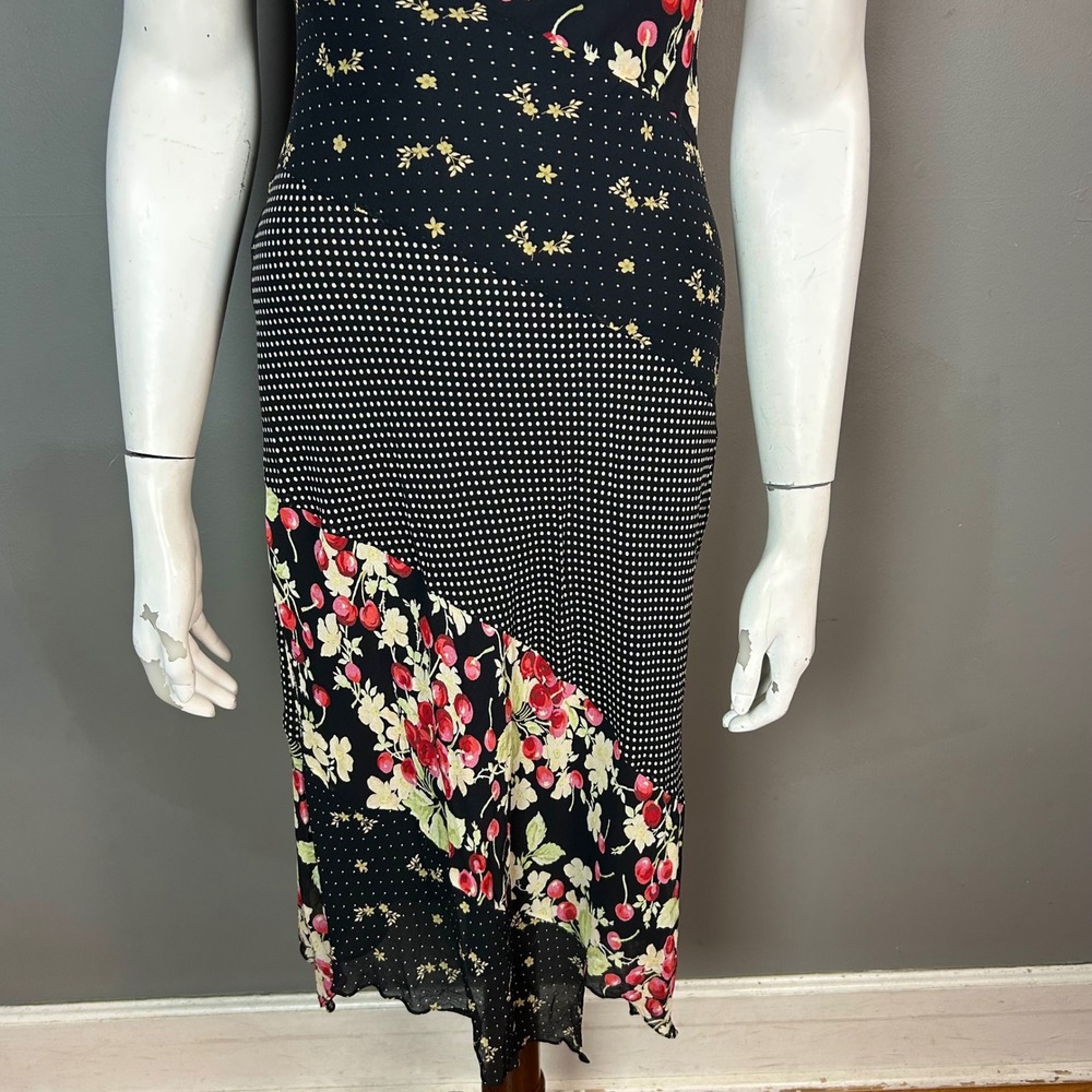90s Slip Dress Cherries Floral Size 1/2 XS Express Silk Patchwork Retro - Picture 11 of 12